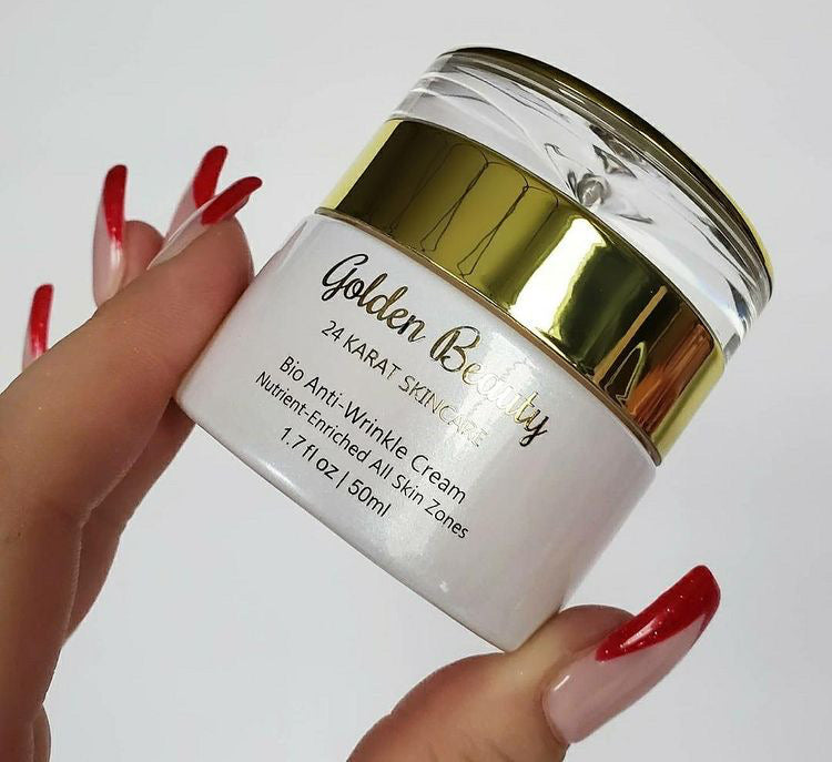 Golden Beauty Bio Anti-Wrinkle Cream held in hand